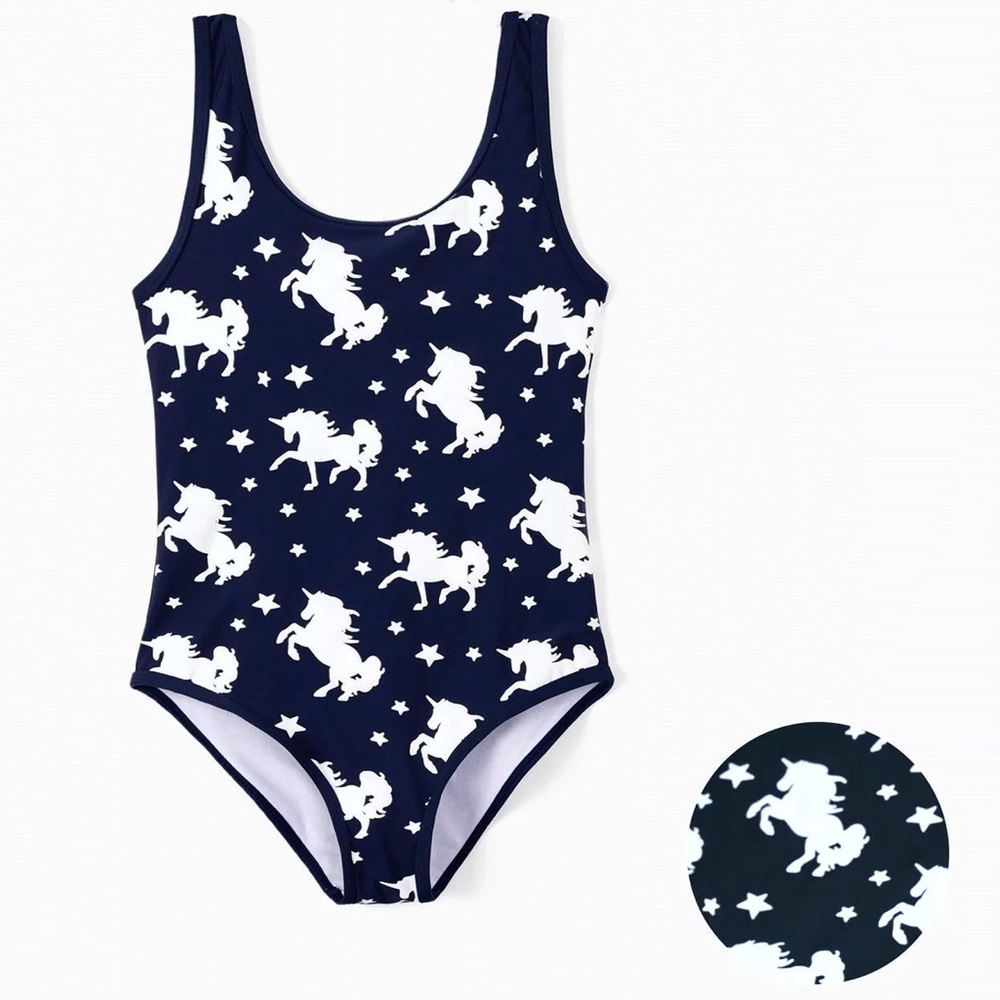 NEW WITH TAGS 8-9Y Navy Unicorn Print Swimsuit
